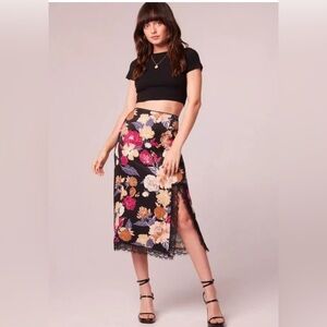 Band of the Free Lilou Floral Lace Slip Midi Skirt Black Berry Size S NWT